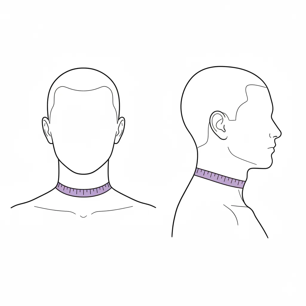 Step-by-step illustration of measuring neck circumference (front and side views) for men and women using the US Navy Method in a Body Fat Calculator