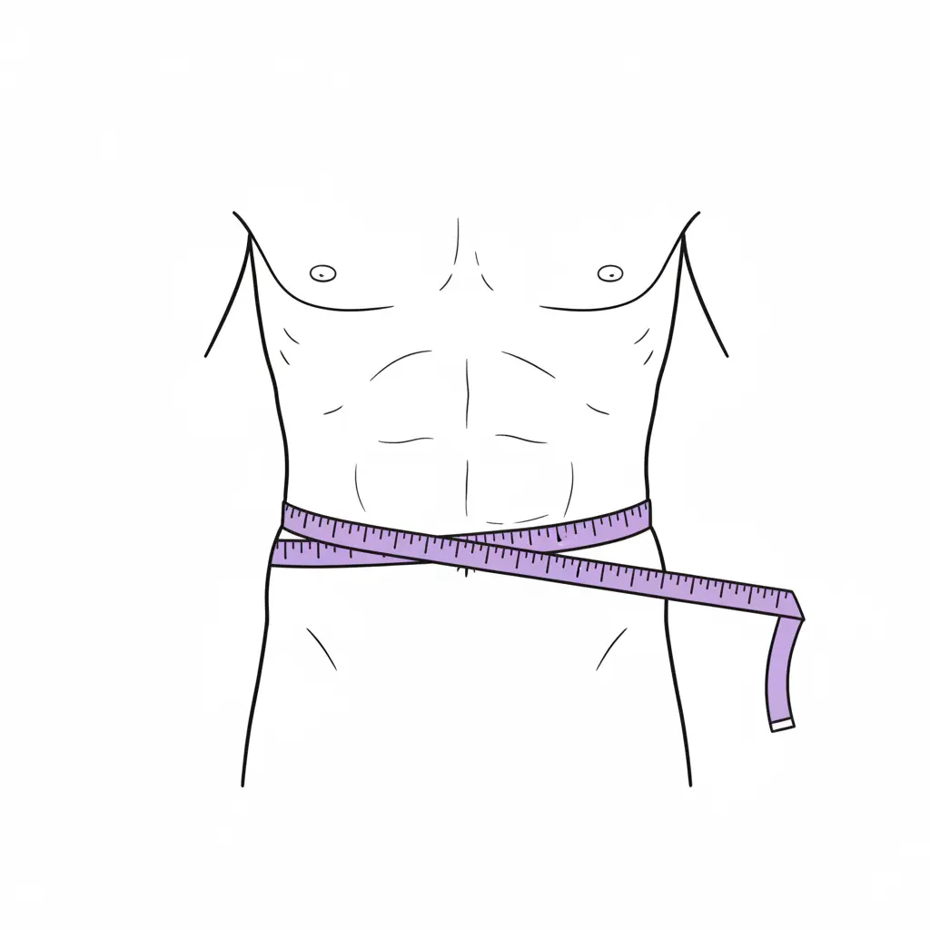 Illustration showing how to measure men's waist circumference at the navel for the US Navy Method in a Body Fat Calculator